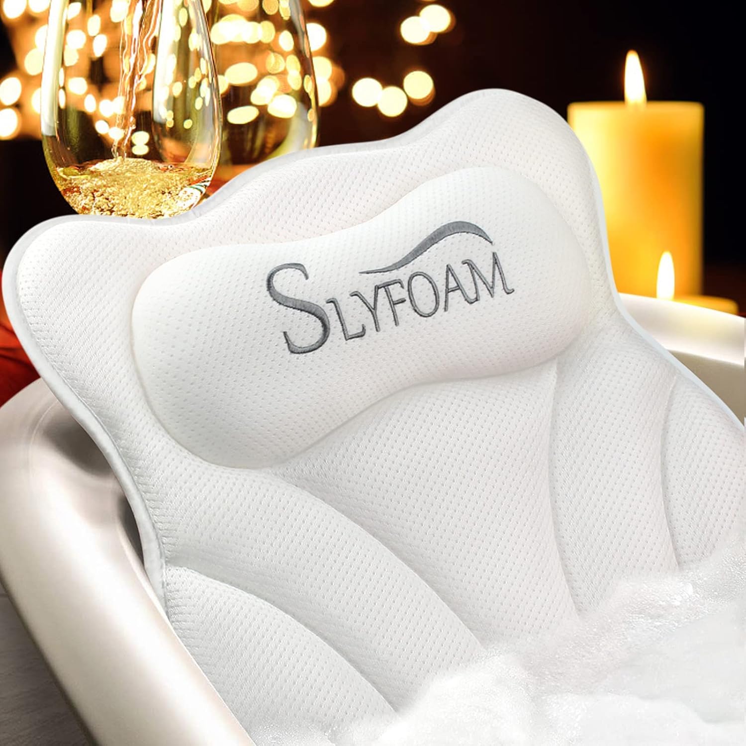 Spa Wellness Images - Bath Pillow with Anti-Slip Suction Cups,